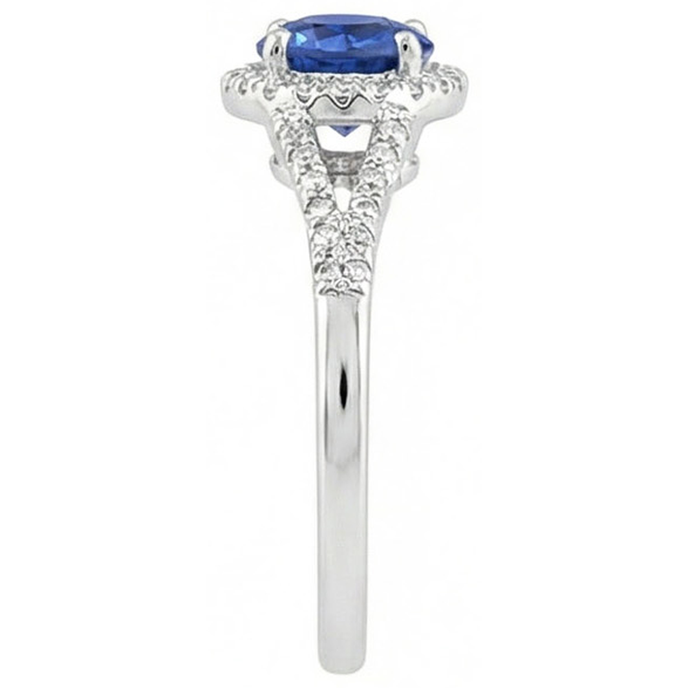 4.51 Ct Round Ceylon Sapphire And Natural Earth Mined Diamonds Ring White Gold 14K