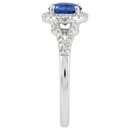 4.51 Ct Round Ceylon Sapphire And Natural Earth Mined Diamonds Ring White Gold 14K