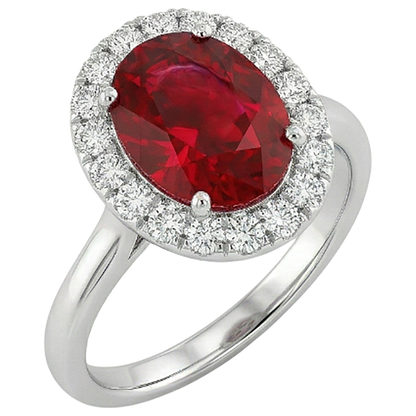4.55 Carats Ruby With Natural Earth Mined Diamonds Ring Prong Set White Gold 14K