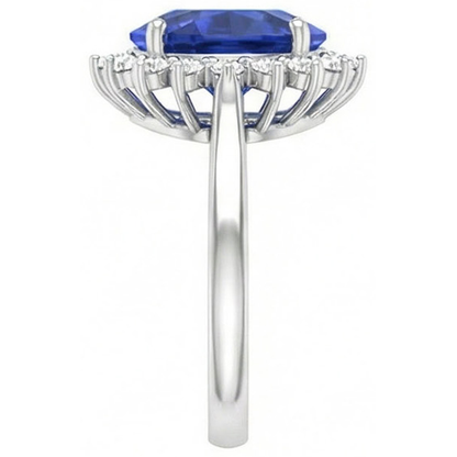 4.60 Carat Trillion Ceylon Sapphire Round Natural Earth Mined Diamonds Ring White Gold 14K