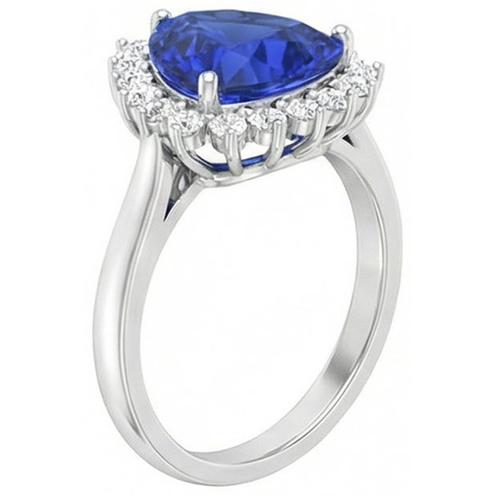 4.60 Carat Trillion Ceylon Sapphire Round Natural Earth Mined Diamonds Ring White Gold 14K