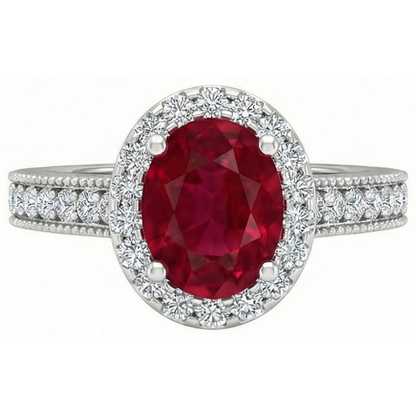 4.60 Carats Red Ruby With Natural Earth Mined Diamonds Ring 14K White Gold