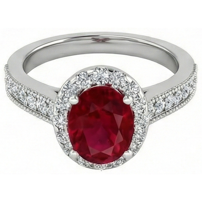 4.60 Carats Red Ruby With Natural Earth Mined Diamonds Ring 14K White Gold