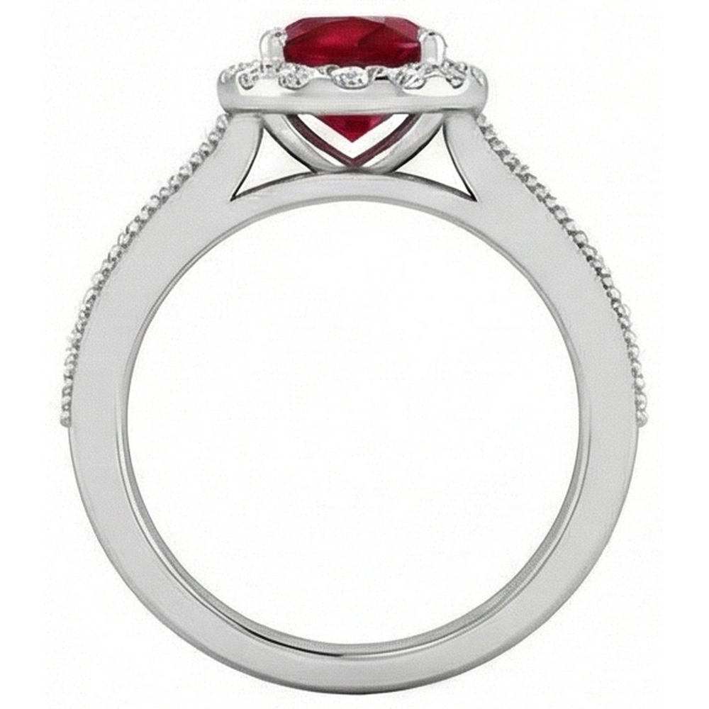 4.60 Carats Red Ruby With Natural Earth Mined Diamonds Ring 14K White Gold