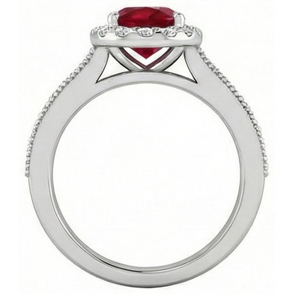 4.60 Carats Red Ruby With Natural Earth Mined Diamonds Ring 14K White Gold