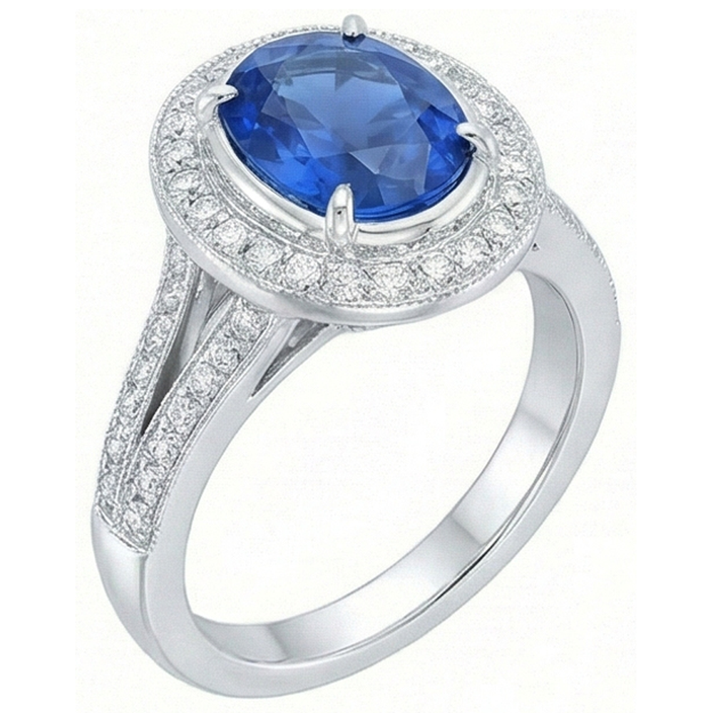 4.60 Carats Sri Lanka Blue Sapphire & Natural Earth Mined Diamonds Wedding Ring