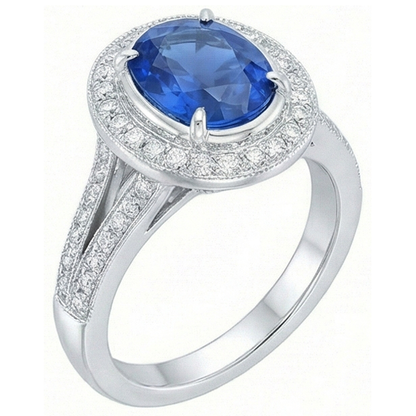 4.60 Carats Sri Lanka Blue Sapphire & Natural Earth Mined Diamonds Wedding Ring