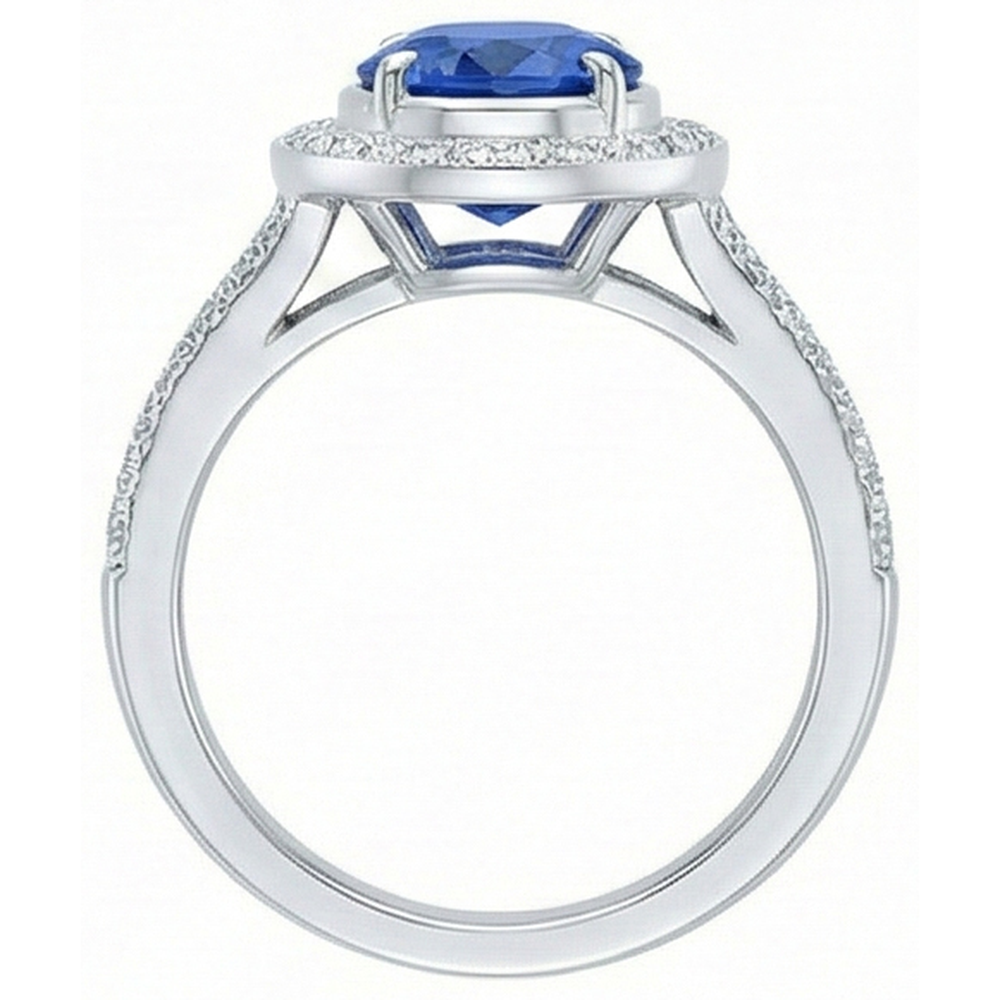 4.60 Carats Sri Lanka Blue Sapphire & Natural Earth Mined Diamonds Wedding Ring