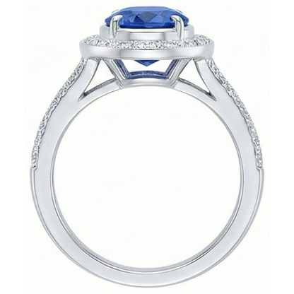 4.60 Carats Sri Lanka Blue Sapphire & Natural Earth Mined Diamonds Wedding Ring