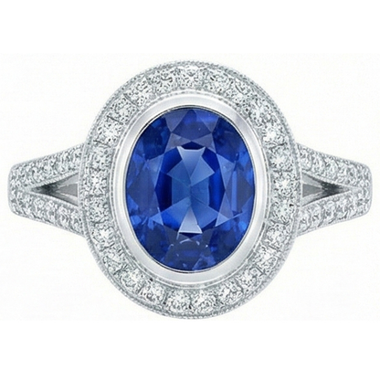 4.60 Carats Sri Lanka Blue Sapphire & Natural Earth Mined Diamonds Wedding Ring