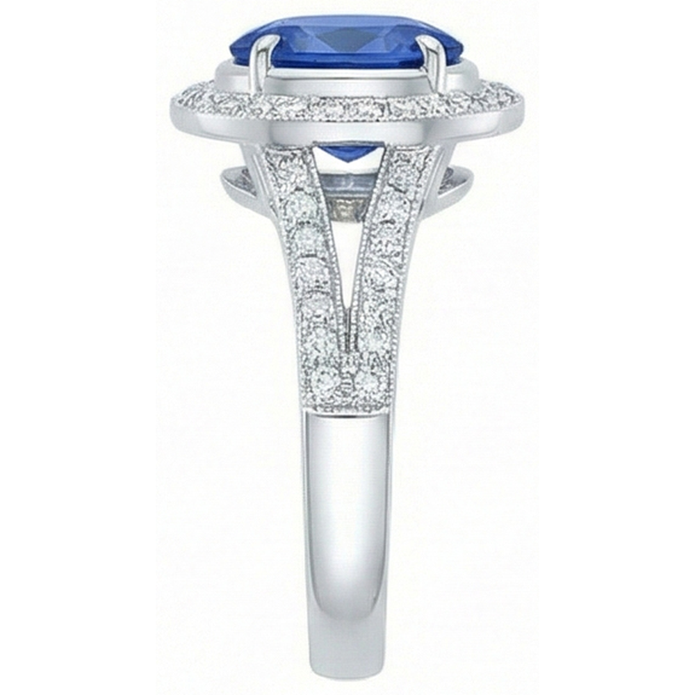 4.60 Carats Sri Lanka Blue Sapphire & Natural Earth Mined Diamonds Wedding Ring