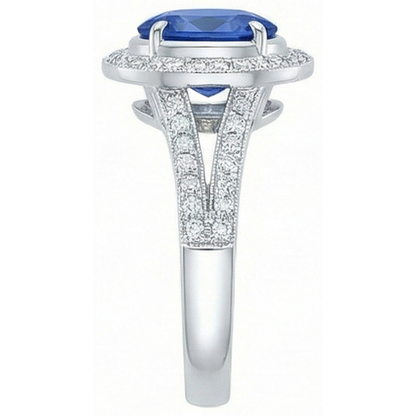 4.60 Carats Sri Lanka Blue Sapphire & Natural Earth Mined Diamonds Wedding Ring