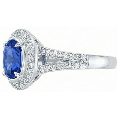 4.60 Carats Sri Lanka Blue Sapphire & Natural Earth Mined Diamonds Wedding Ring