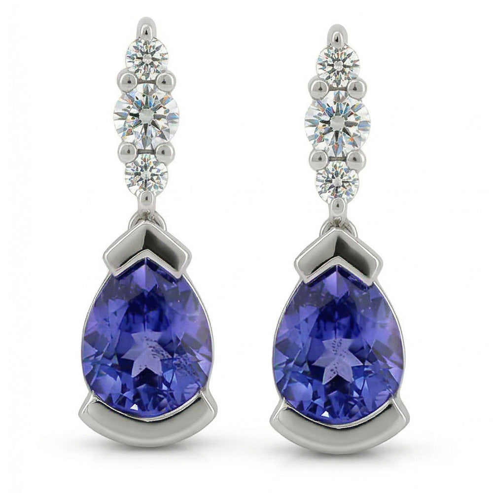 4.60 Ct Pear And Round Cut Ceylon Color Sapphire With IGI CERTIFIED Diamonds Earrings