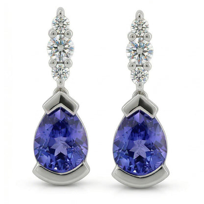 4.60 Ct Pear And Round Cut Ceylon Color Sapphire With IGI CERTIFIED Diamonds Earrings