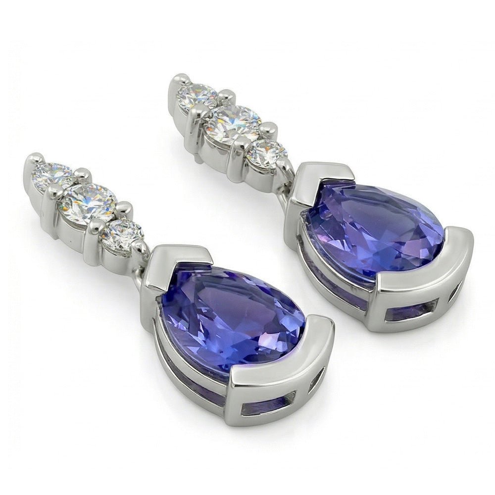 4.60 Ct Pear And Round Cut Ceylon Color Sapphire With IGI CERTIFIED Diamonds Earrings