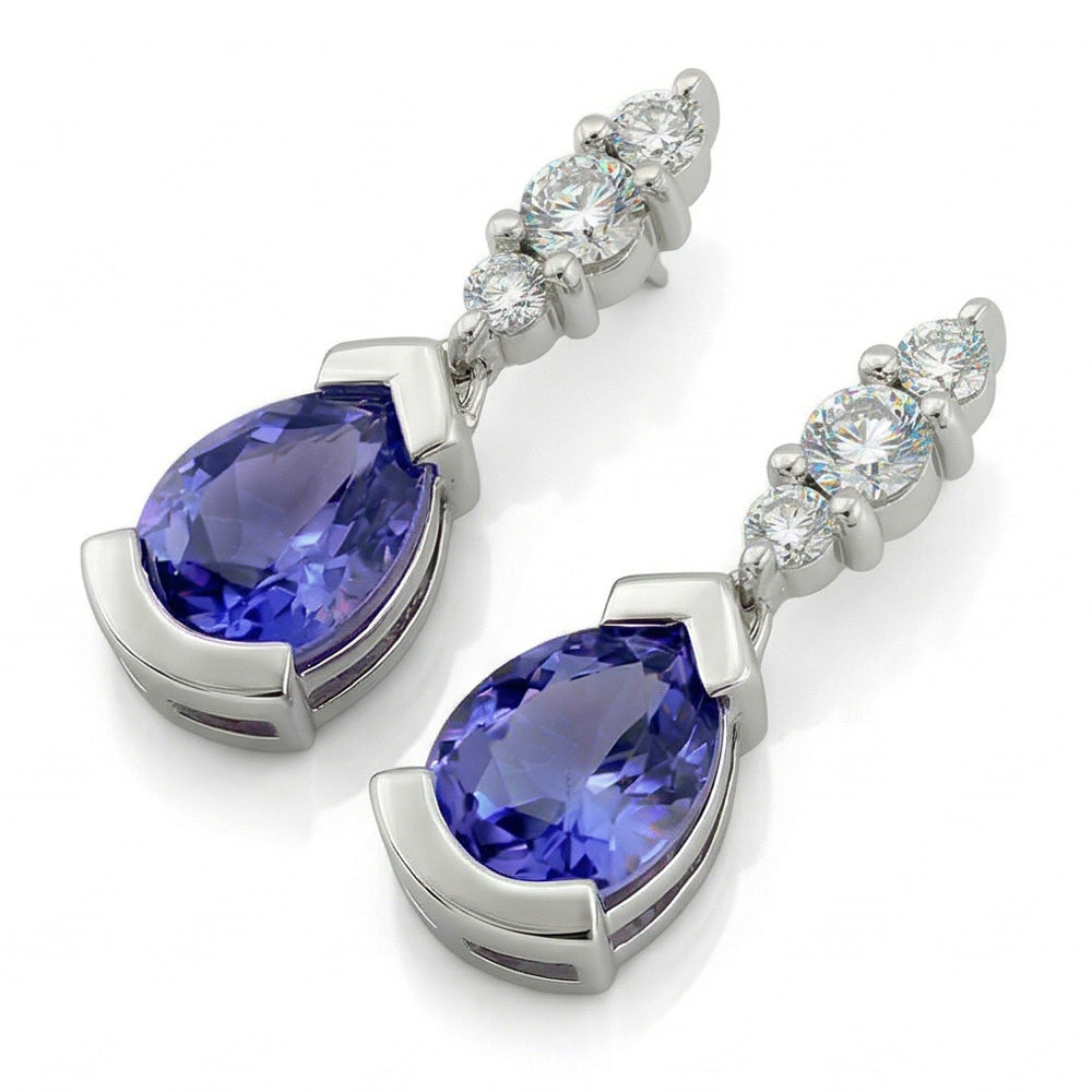 4.60 Ct Pear And Round Cut Ceylon Color Sapphire With IGI CERTIFIED Diamonds Earrings