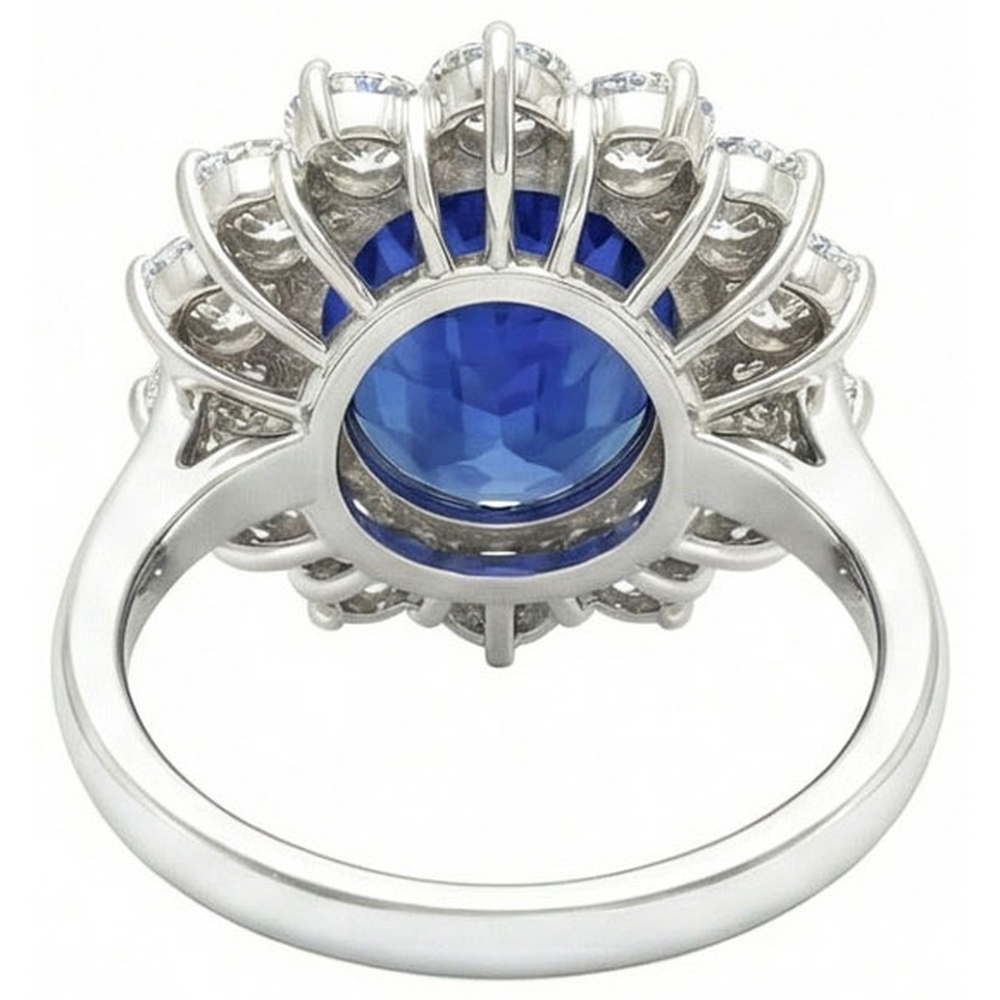 4.60 Ct Sri Lankan Sapphire And Natural Earth Mined Diamonds Ring 14K White Gold