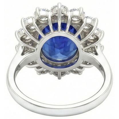 4.60 Ct Sri Lankan Sapphire And Natural Earth Mined Diamonds Ring 14K White Gold