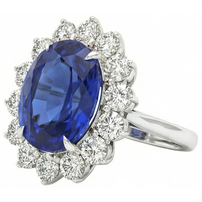 4.60 Ct Sri Lankan Sapphire And Natural Earth Mined Diamonds Ring 14K White Gold