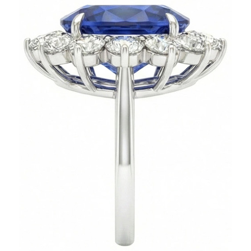 4.60 Ct Sri Lankan Sapphire And Natural Earth Mined Diamonds Ring 14K White Gold