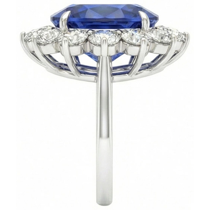 4.60 Ct Sri Lankan Sapphire And Natural Earth Mined Diamonds Ring 14K White Gold