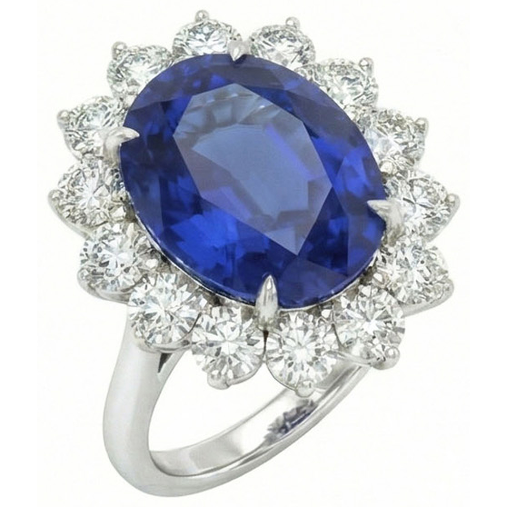 4.60 Ct Sri Lankan Sapphire And Natural Earth Mined Diamonds Ring 14K White Gold
