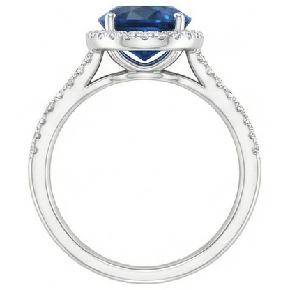 4.65 Carats Oval Ceylon Blue Sapphire Natural Earth Mined Diamond Wedding Ring