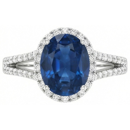 4.65 Carats Oval Ceylon Blue Sapphire Natural Earth Mined Diamond Wedding Ring