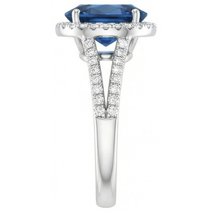 4.65 Carats Oval Ceylon Blue Sapphire Natural Earth Mined Diamond Wedding Ring