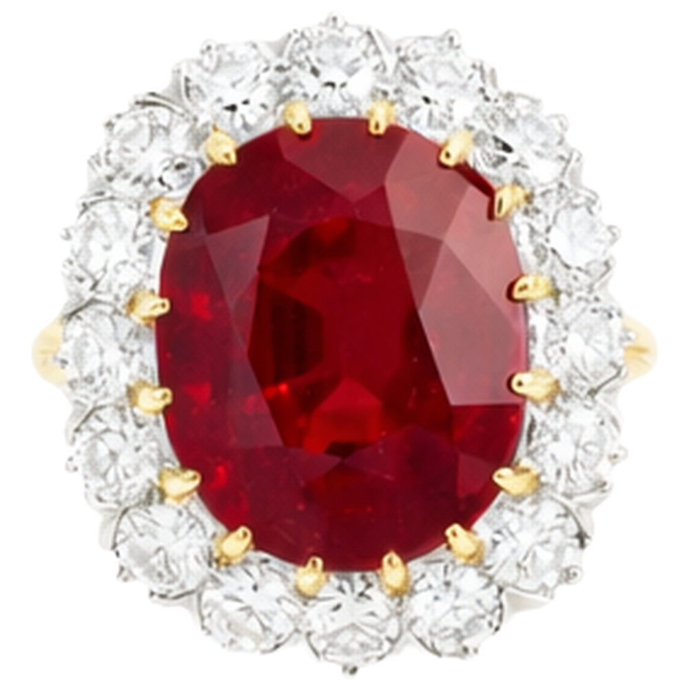 4.70 Ct Oval Ruby With Natural Earth Mined Diamonds Ring Two Tone Gold 14K