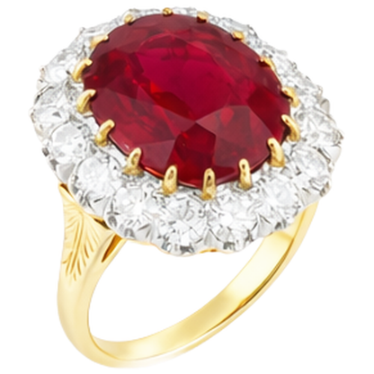 4.70 Ct Oval Ruby With Natural Earth Mined Diamonds Ring Two Tone Gold 14K