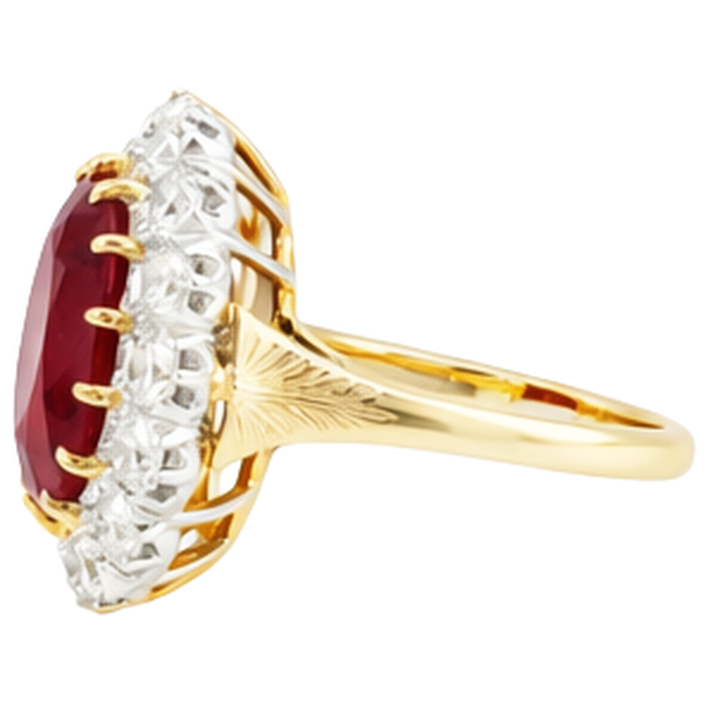 4.70 Ct Oval Ruby With Natural Earth Mined Diamonds Ring Two Tone Gold 14K