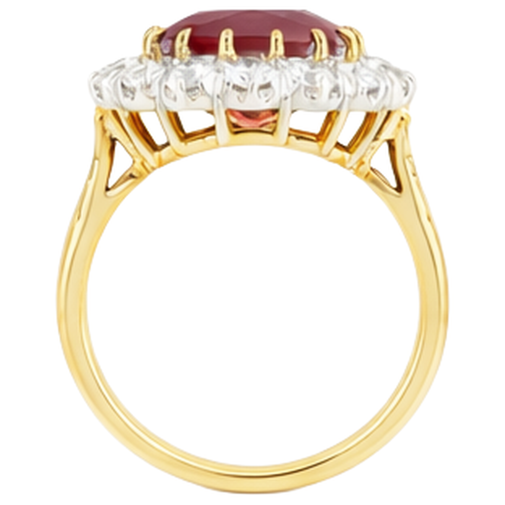 4.70 Ct Oval Ruby With Natural Earth Mined Diamonds Ring Two Tone Gold 14K
