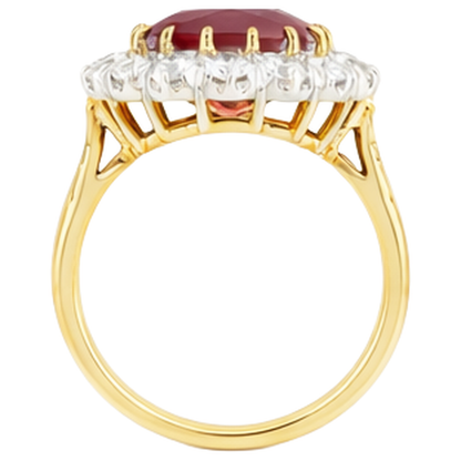 4.70 Ct Oval Ruby With Natural Earth Mined Diamonds Ring Two Tone Gold 14K