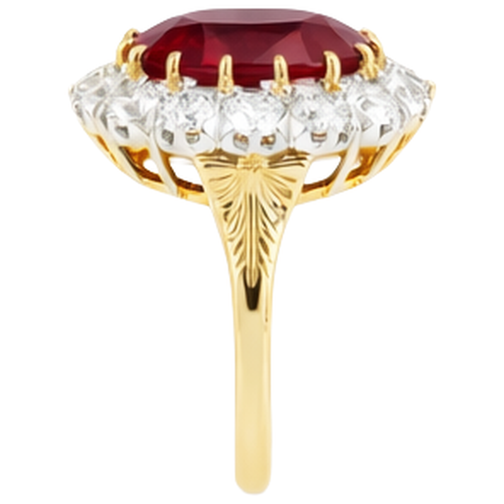 4.70 Ct Oval Ruby With Natural Earth Mined Diamonds Ring Two Tone Gold 14K