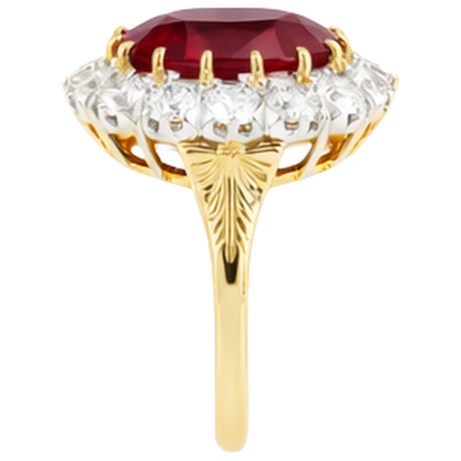 4.70 Ct Oval Ruby With Natural Earth Mined Diamonds Ring Two Tone Gold 14K