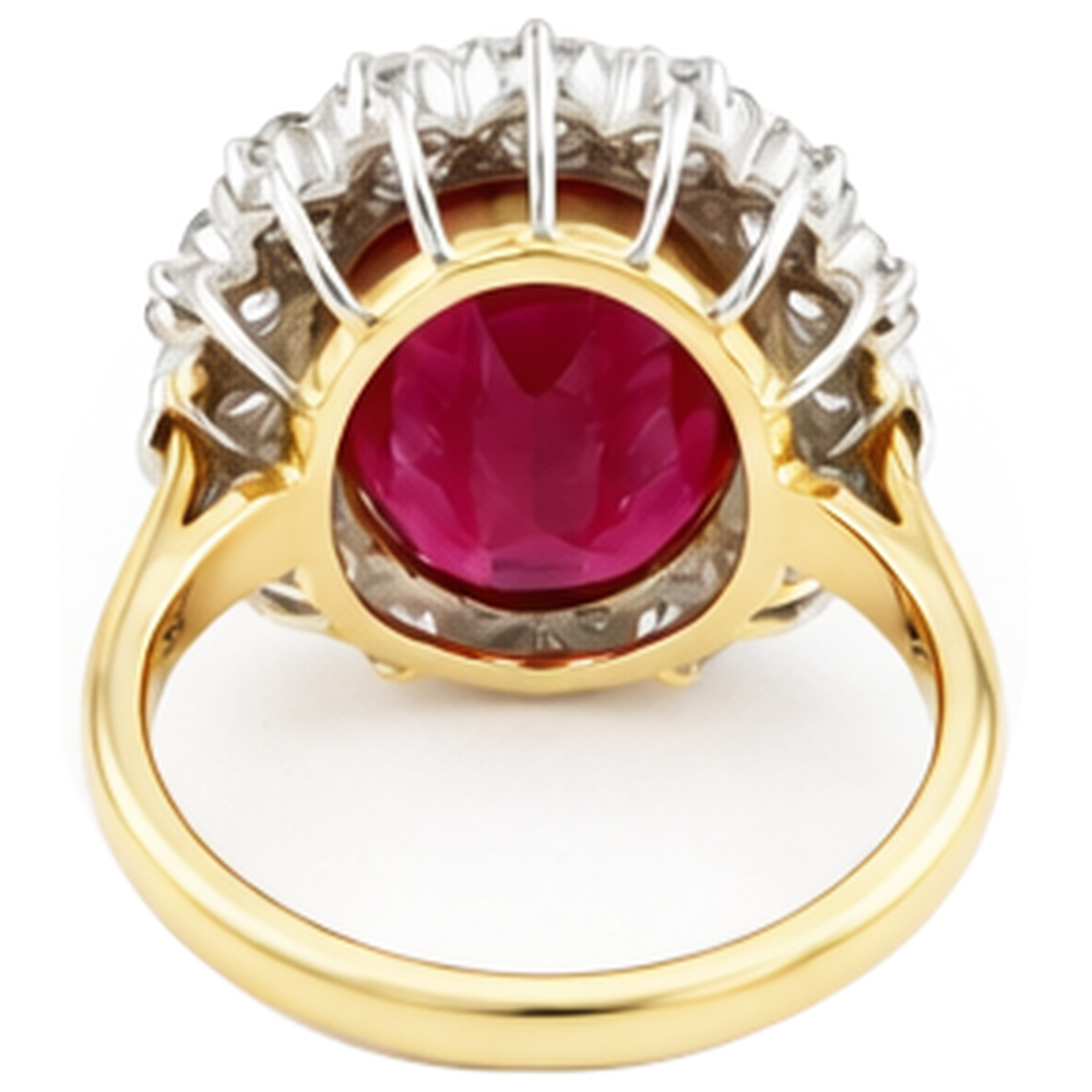 4.70 Ct Oval Ruby With Natural Earth Mined Diamonds Ring Two Tone Gold 14K