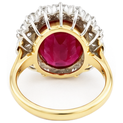 4.70 Ct Oval Ruby With Natural Earth Mined Diamonds Ring Two Tone Gold 14K