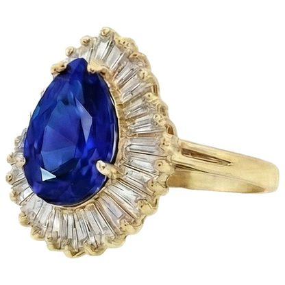 4.71 Carat Sri Lanka Sapphire Baguette Natural Earth Mined Diamonds Yellow Gold 14K Ring