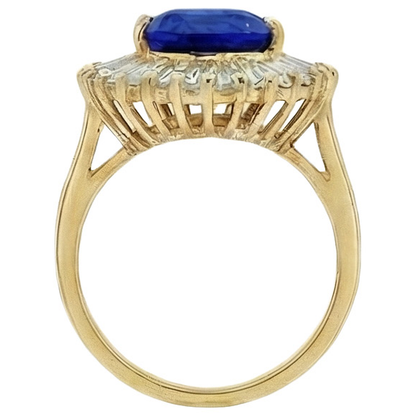 4.71 Carat Sri Lanka Sapphire Baguette Natural Earth Mined Diamonds Yellow Gold 14K Ring