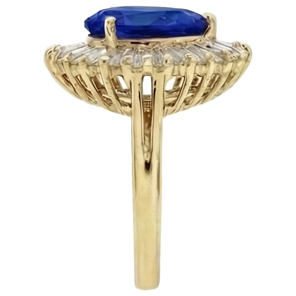 4.71 Carat Sri Lanka Sapphire Baguette Natural Earth Mined Diamonds Yellow Gold 14K Ring