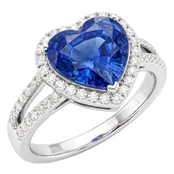 4.75 Carats Ceylon Sapphire And Natural Earth Mined Diamonds Ring White Gold 14K