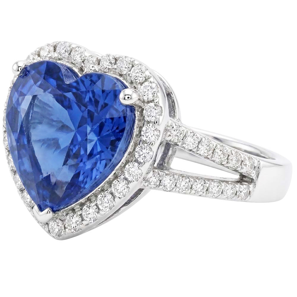 4.75 Carats Ceylon Sapphire And Natural Earth Mined Diamonds Ring White Gold 14K