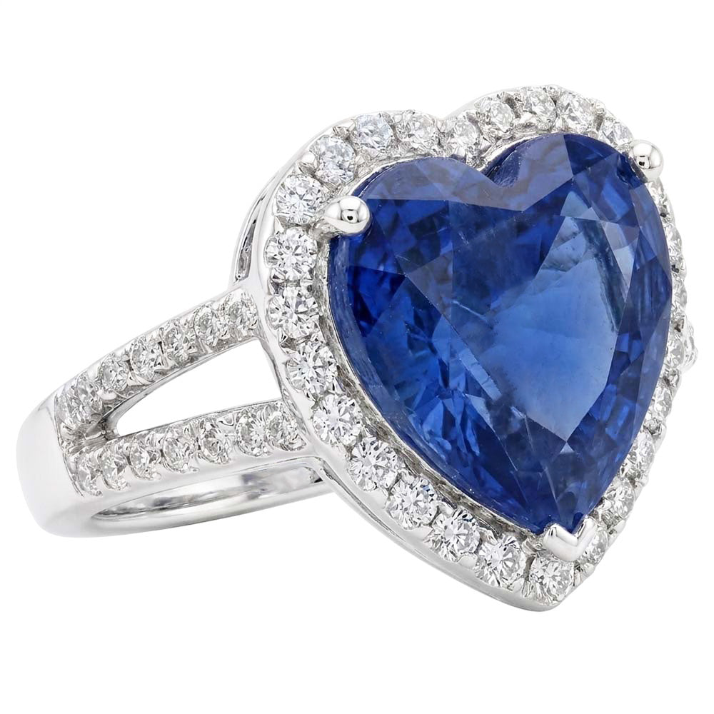 4.75 Carats Ceylon Sapphire And Natural Earth Mined Diamonds Ring White Gold 14K