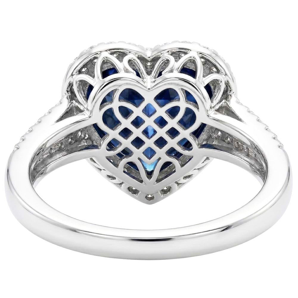 4.75 Carats Ceylon Sapphire And Natural Earth Mined Diamonds Ring White Gold 14K