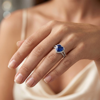 4.75 Carats Ceylon Sapphire And Natural Earth Mined Diamonds Ring White Gold 14K