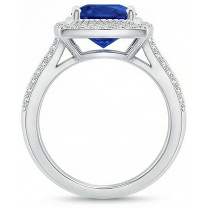 4.75 Carats Cushion And Round Sapphire And Natural Earth Mined Diamond Anniversary Ring