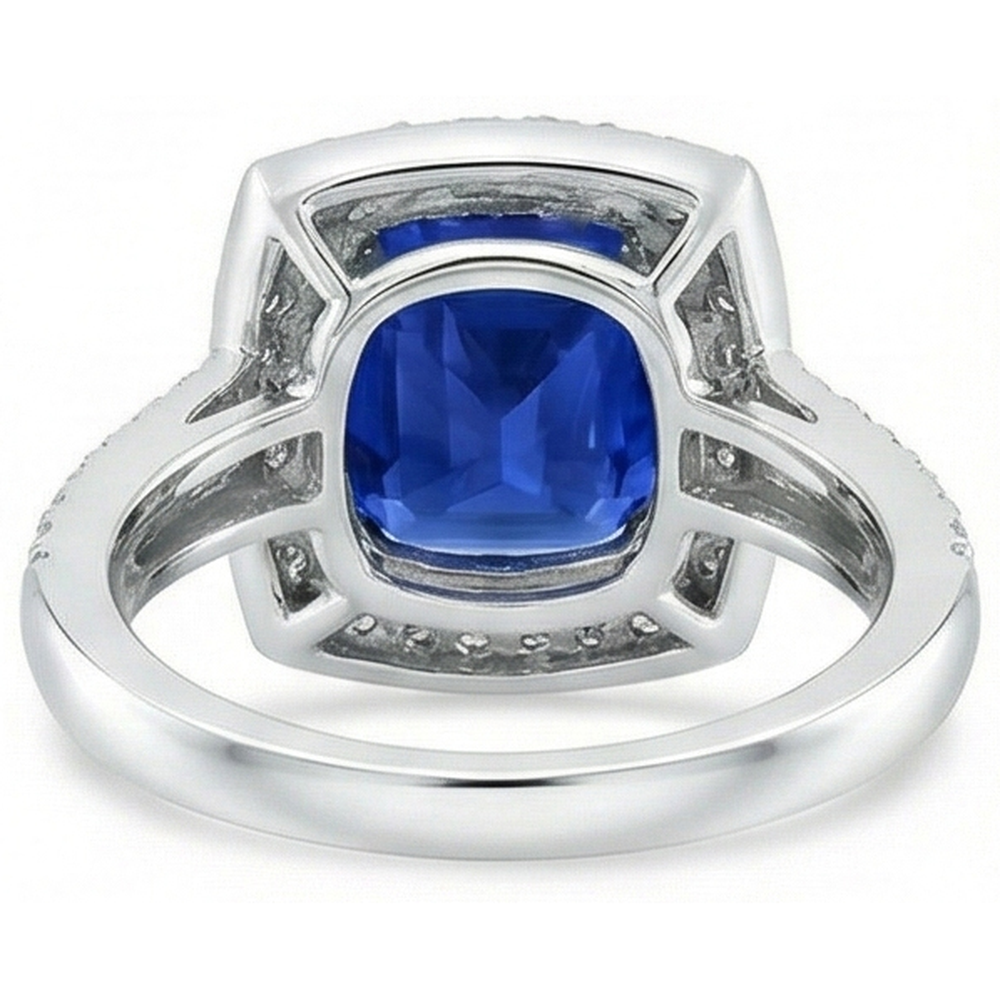 4.75 Carats Cushion And Round Sapphire And Natural Earth Mined Diamond Anniversary Ring