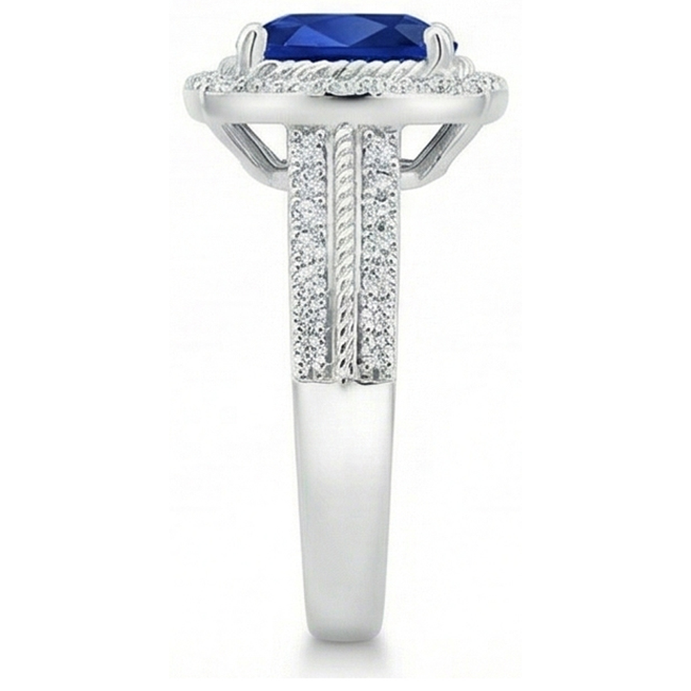 4.75 Carats Cushion And Round Sapphire And Natural Earth Mined Diamond Anniversary Ring